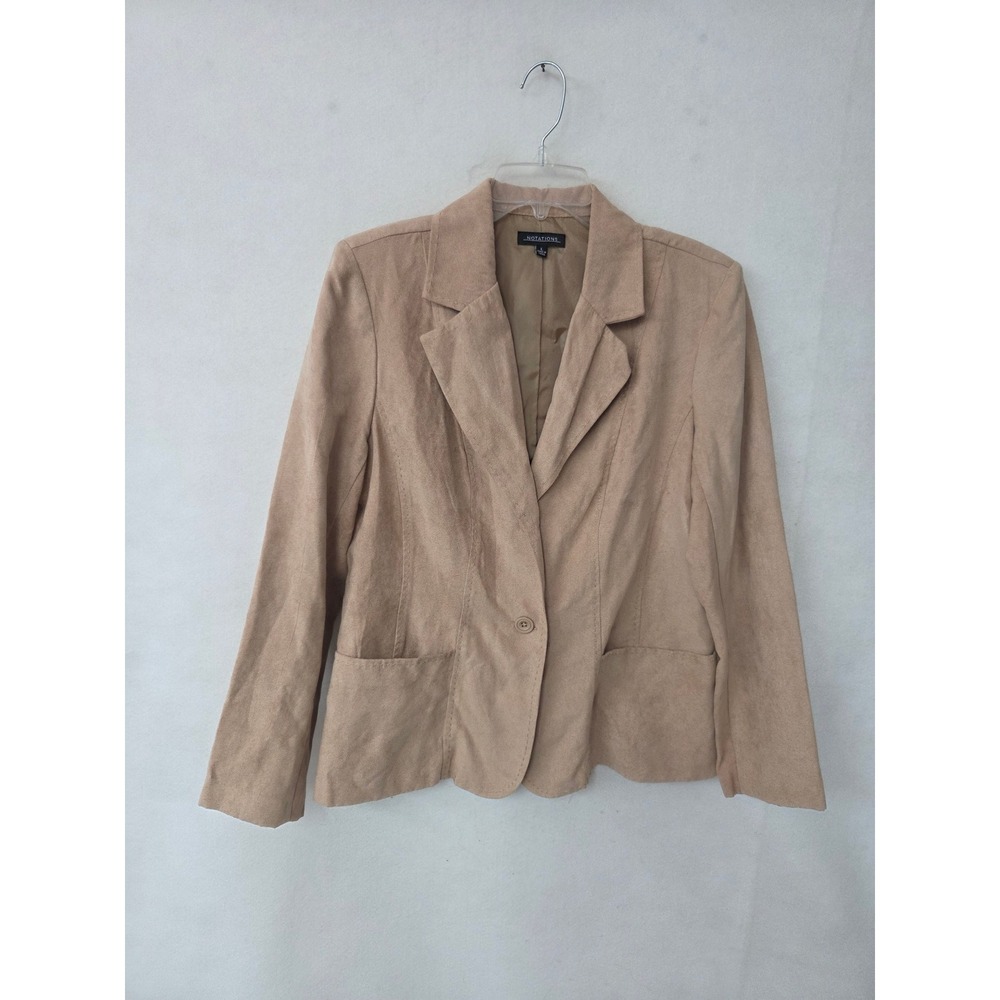 Notations Tan Faux Suede Blazer Jacket Camel Notched Lapel Size L MSDJ0015
